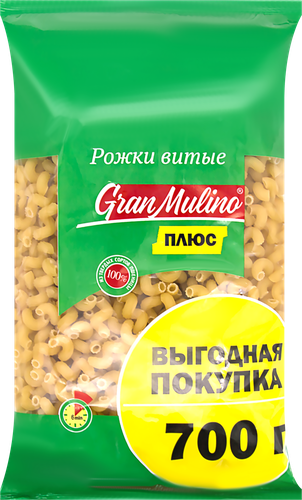 

Макароны GRANMULINO Рожки витые группа А, высший сорт, 700г