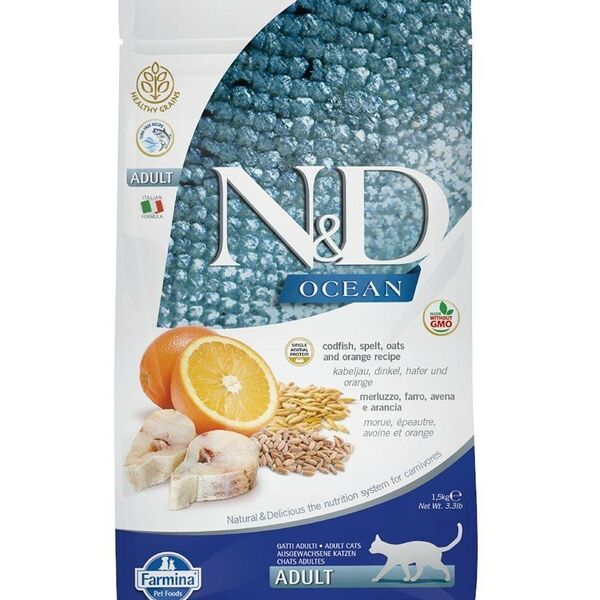 Farmina N&D Low Grain Cat Ocean Godfish&Orang Adult корм для взрослых кошек Рыба и апельсин