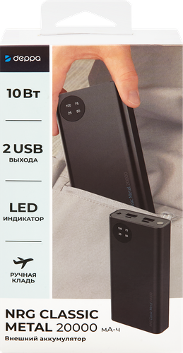 

Внешний АКБ DEPPA NRG Power 20000 мАч, 2A, 2xUSB, в ассортименте, Арт. 33631, 33653