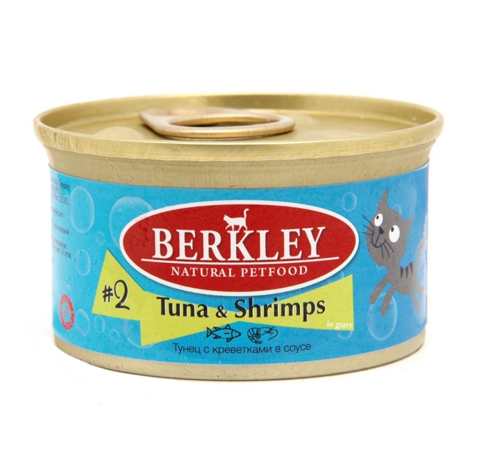 

Корм для кошек Berkley №2 Тунец с креветками в соусе банка 85 г