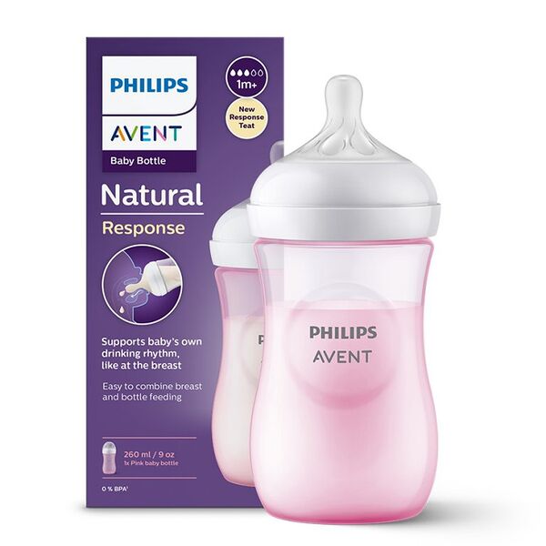 Avent Natural кормушка 1м+ 3 капля розовая 260мл 903/11