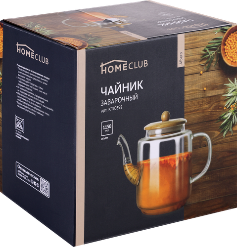 

Чайник заварочный HOMECLUB Albero, стекло, бамбук, 1.15л, Арт. KTJ0392