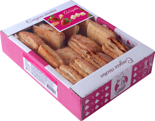 

Изделие хлебобулочное слоеное Смак Ассорти со вкусом банана и клубники, 400г