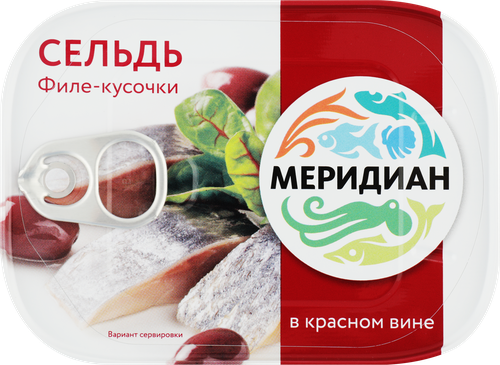 

Сельдь Меридиан филе-кусочки в красном вине 115 г