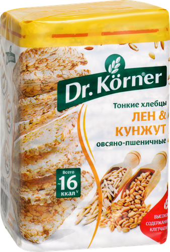 

Хлебцы Dr. Korner овсяно-пшеничные со смесью семян льна и кунжута хрустящие, 100г