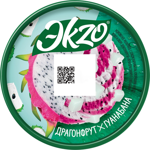 

Мороженое Эkzo Драгонфрут-гуанабана с кусочками ната де коко 2% ведро 520 г
