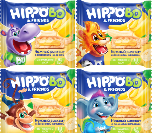 

Пирожное Hippobo&friends с банановой начинкой, дизайн в ассортименте, 32 г