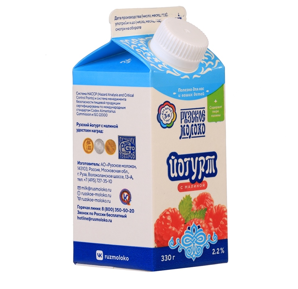

Йогурт питьевой Рузское молоко с малиной 2.2% 330 г