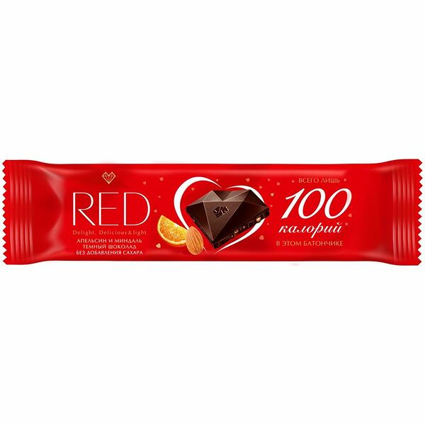 Шоколад тёмный Red Delight с апельсином и миндалём со сниженной калорийностью, 26г