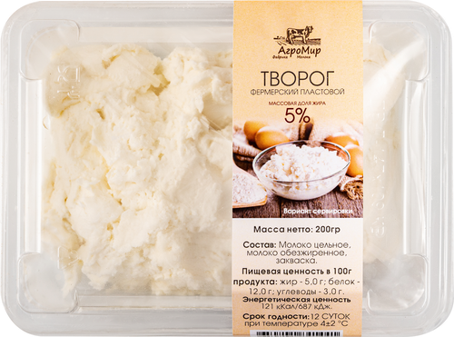 

Творог Агромир фермерский пластовой 5% 200 г