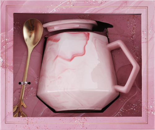 

Кружка HOMECLUB Розовый мрамор с ложкой 400 мл керамика