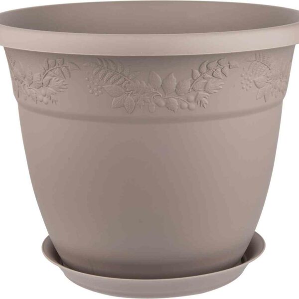 Кашпо с поддоном Рябина, цвет: французский серый 280 мм