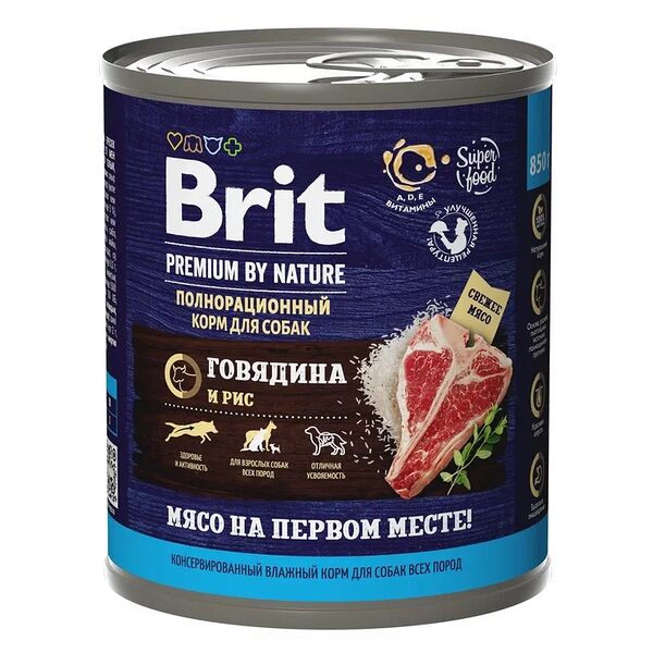 Консервы для собак Brit Premium by Nature паштет, говядина и рис