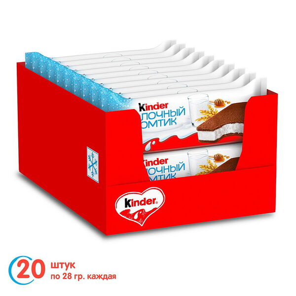 Пирожное KINDER МОЛОЧНЫЙ ЛОМТИК бисквитное с молоч.нач. (Т20) вес 28 г FERRERO