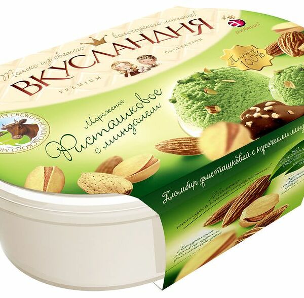 Пломбир Вкусландия фисташковый с миндалём, 450г