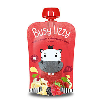 Пюре Busy Lizzy яблоко-банан-клубника-чернослив, с 6 месяцев