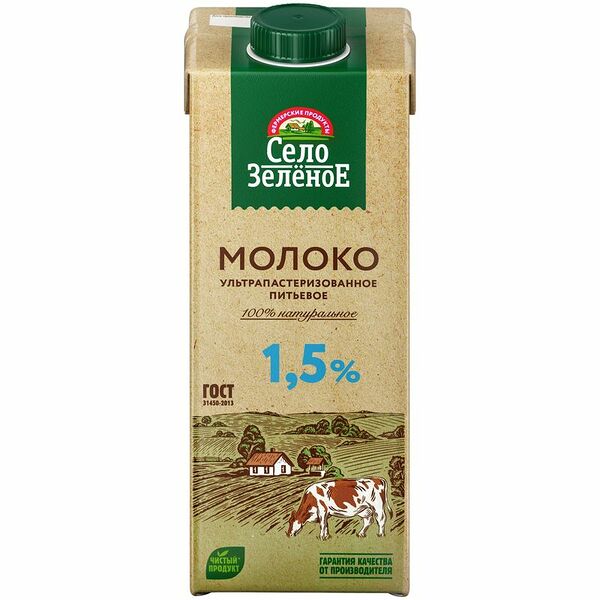 Молоко Село Зелёное ультрапастеризованное 1.5%, 950мл
