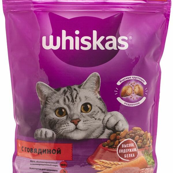 Корм сухой Whiskas с говядиной для взрослых кошек 800г
