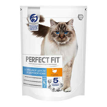 Perfect Fit Hair&Skin для взрослых кошек с чувствительной кожей и шерстью Индейка