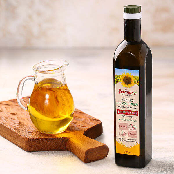 Масло подсолнечное высокоолеиновое нерафинированное высший сорт МясновЪ Буфет, 500 мл