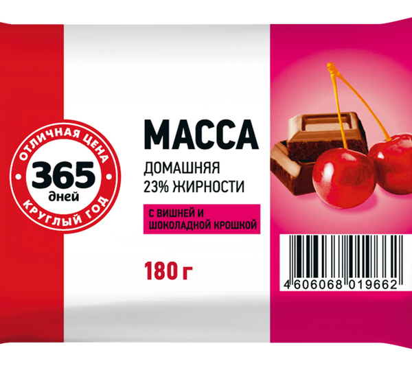 Масса творожная 365 дней с вишней и шоколадной крошкой 23%, с змж, 180 г