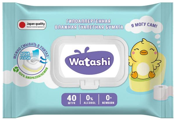 

Туалетная бумага влажная Watashi для детей 40 шт.