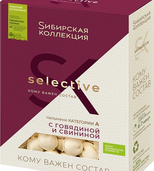 Пельмени Сибирская коллекция Selective с говядиной и свининой 500г