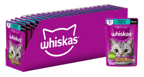 

Влажный корм для кошек Whiskas 1+ от года желе с говядиной и кроликом 75 г