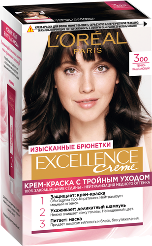 

Стойкая крем-краска для волос Excellence, оттенок 3.00 Темно-каштановый, 192 мл