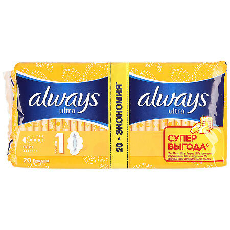 Гигиенические прокладки Ultra Light, Always, 20 шт., Россия