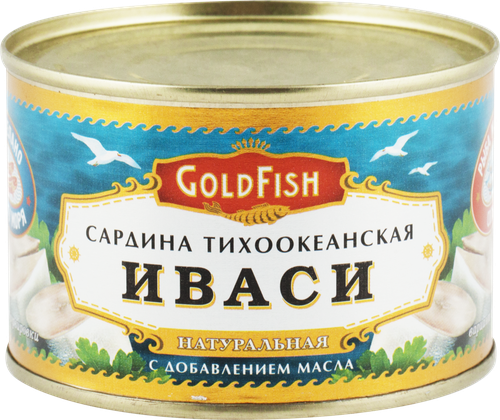 

Сардина тихоокеанская Иваси GoldFish натуральная с добавлением масла 250 г