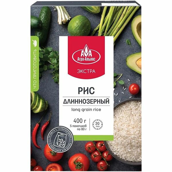 Рис Агро-Альянс длиннозерный Экстра в пакетиках для варки, 5 шт