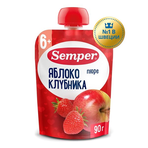 Пюре Semper яблоко-клубника c 6 месяцев 90г