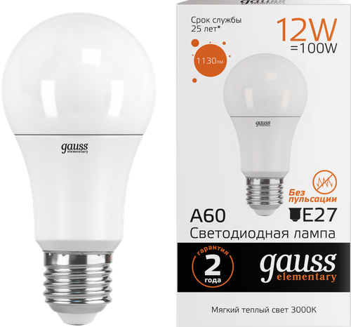 

Лампа светодиодная GAUSS E27 12Вт теплый, груша