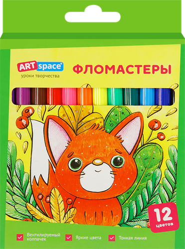 

Фломастеры ArtSpace Милые зверушки, смываемые, 12 цветов