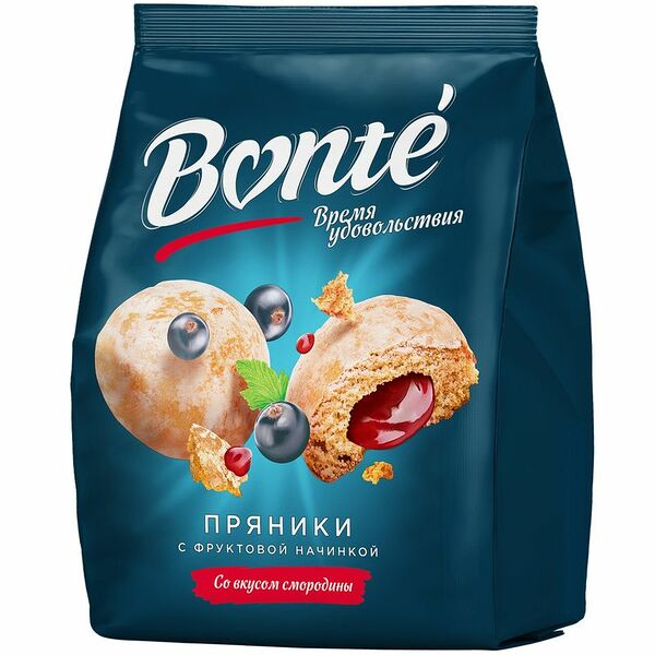 Пряники заварные глазированные с черносмородиновой начинкой Bonte, 300г