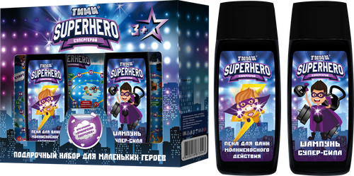 

Набор подарочный для детей COMPLIMENT Kids Superhero c ароматом жвачки: Пена для душа, 200мл + Шампунь для волос, 200мл + Игра настольная