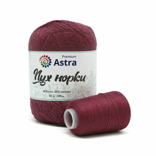 Пряжа Astra Premium 'Пух норки' (Mink yarn) 50гр 290м (+/- 5%) (80%пух, 20%нейлон) (+нить 20гр)(077 темная роза),шт