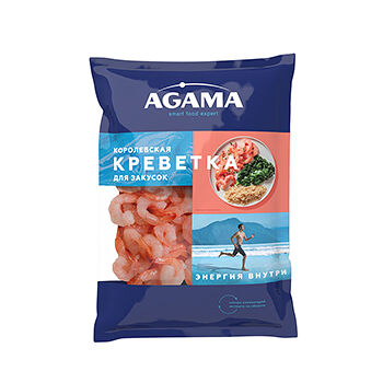 Креветки варёно-мороженые Agama Королевская №6 очищенные с хвостом, калибр 31-40 шт в кг, Россия