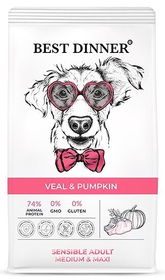 Best Dinner Sensible Adult Medium&Maxi сухой корм для собак средних и крупных пород Телятина и тыква