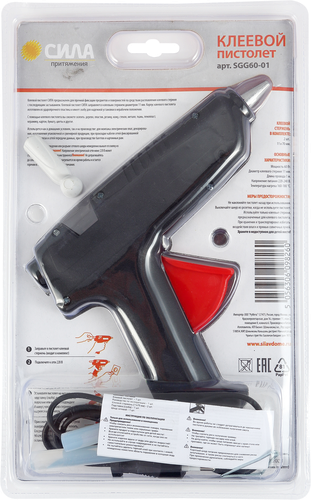 

Термопистолет клеевой СИЛА 60Bт, под стержень 11мм, в комплекте стержень 11ммх7cм 2шт