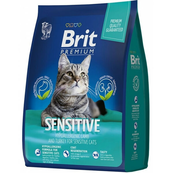 Brit Brit Premium Cat Sensitive с индейкой и ягненком для кошек с чувствительным пищеварением 2 кг