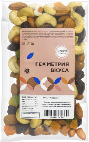 

Смесь фруктово-ореховая Зеленая улица Энерджи, миндаль, изюм, кешью, арахис и ананас