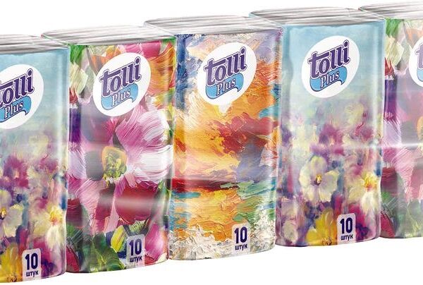 Платочки бумажные Tolli Plus без аромата двухслойные, 10шт