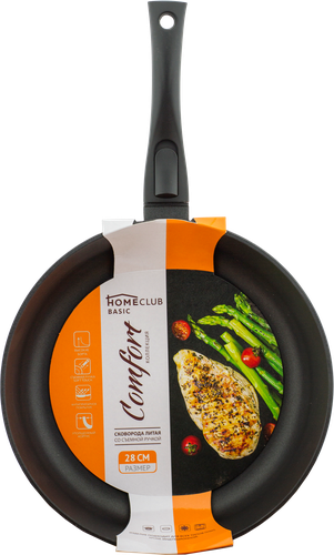 

Сковорода HOMECLUB Comfort 28см, литая, съемная ручка, антипригарное покрытие, алюминий Арт. 28071НС