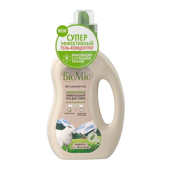 Гель д/стирки белого и цветн белья BioMio экологич универс с экстр хлопка без запаха 900мл