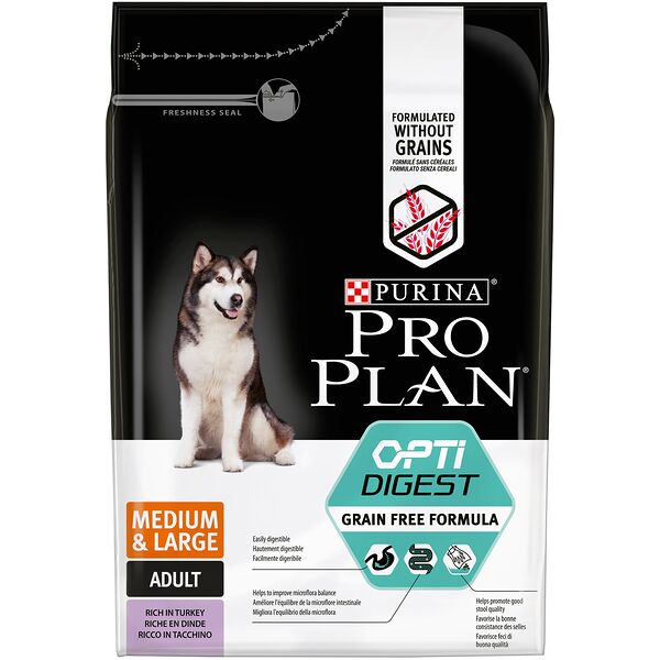 Pro Plan Grain Free Medium&Large корм для взрослых собак средних пород с чувствительным пищеварением Индейка