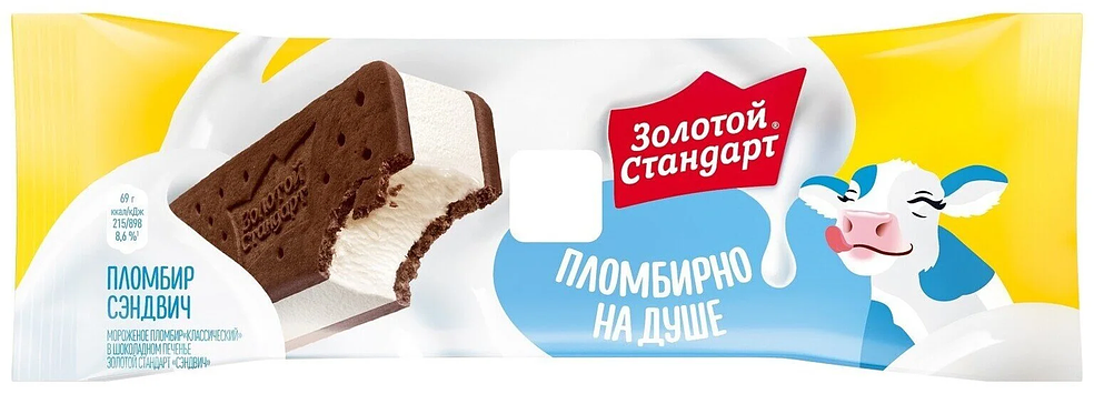 

Мороженое пломбир Золотой Стандарт Сэндвич 69 г