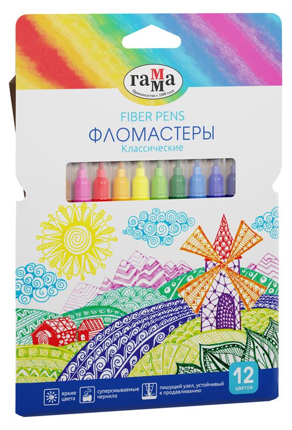 

Фломастеры Гамма Fiber Pens Классические 12 цветов с 3 лет