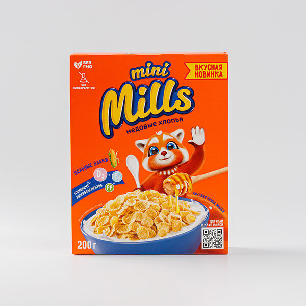 Хлопья кукурузные Mini Mills Медовые, обогащенные витаминами и железом